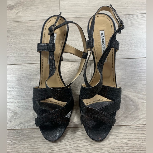 Manolo Blahnik Alligator Animal Print Slingback Sandal Heels - Picture 6 of 13